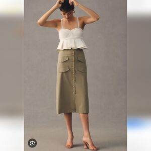Anthropologie X Mare Mare‎ Buttondown Utility Green Midi Pencil Skirt